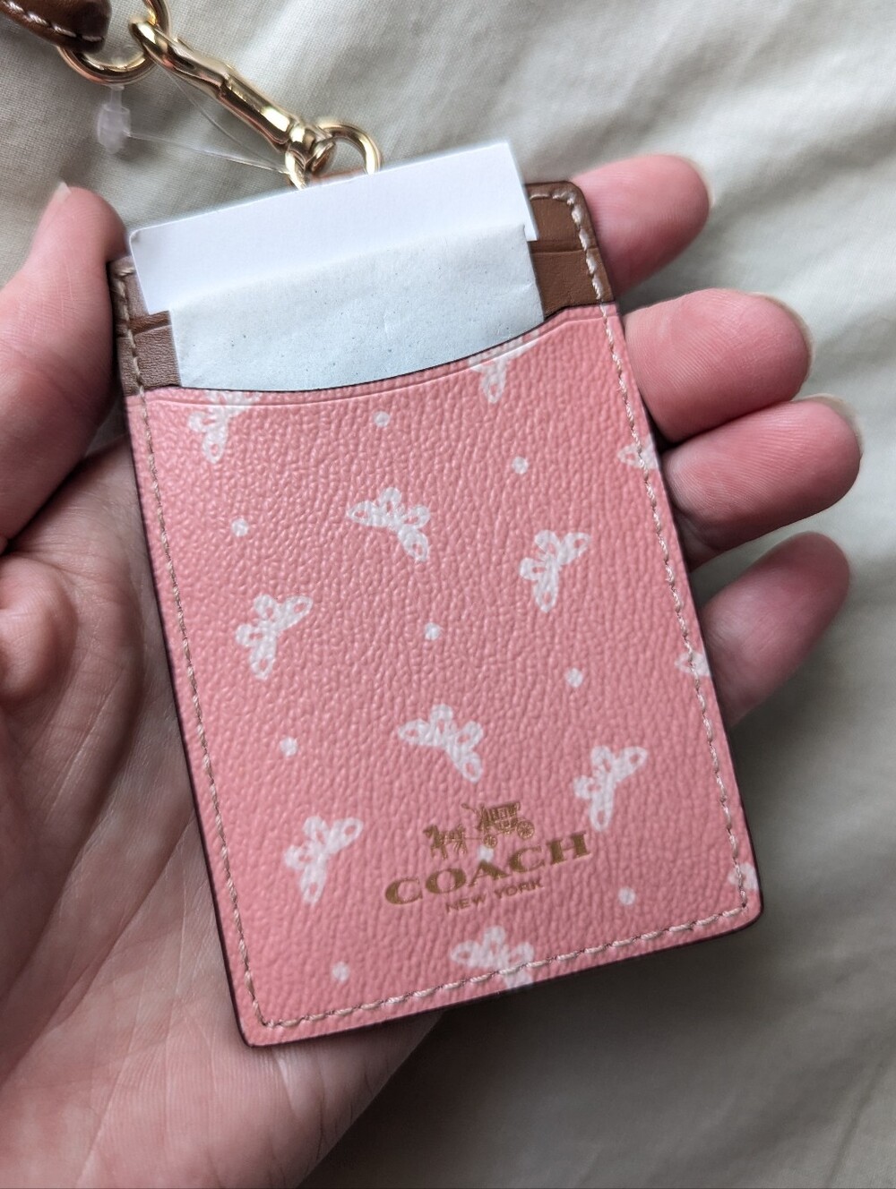 Coach ID Lanyard Card Holder - Pink Butterflies NEW - Picture 2 of 3